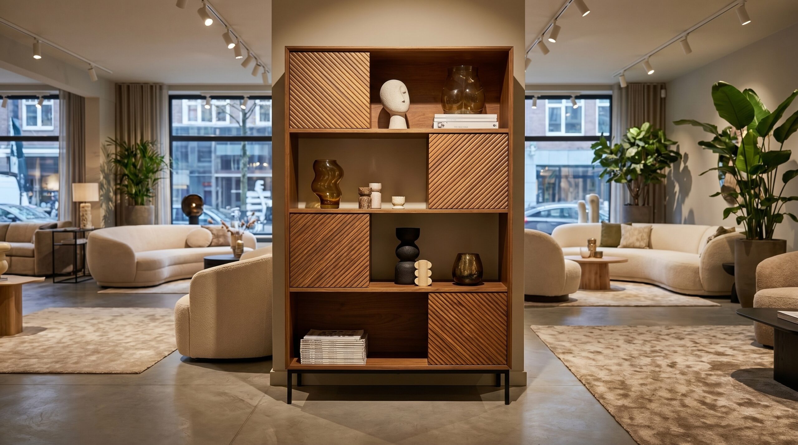 Fluted Textured Wood Cabinet