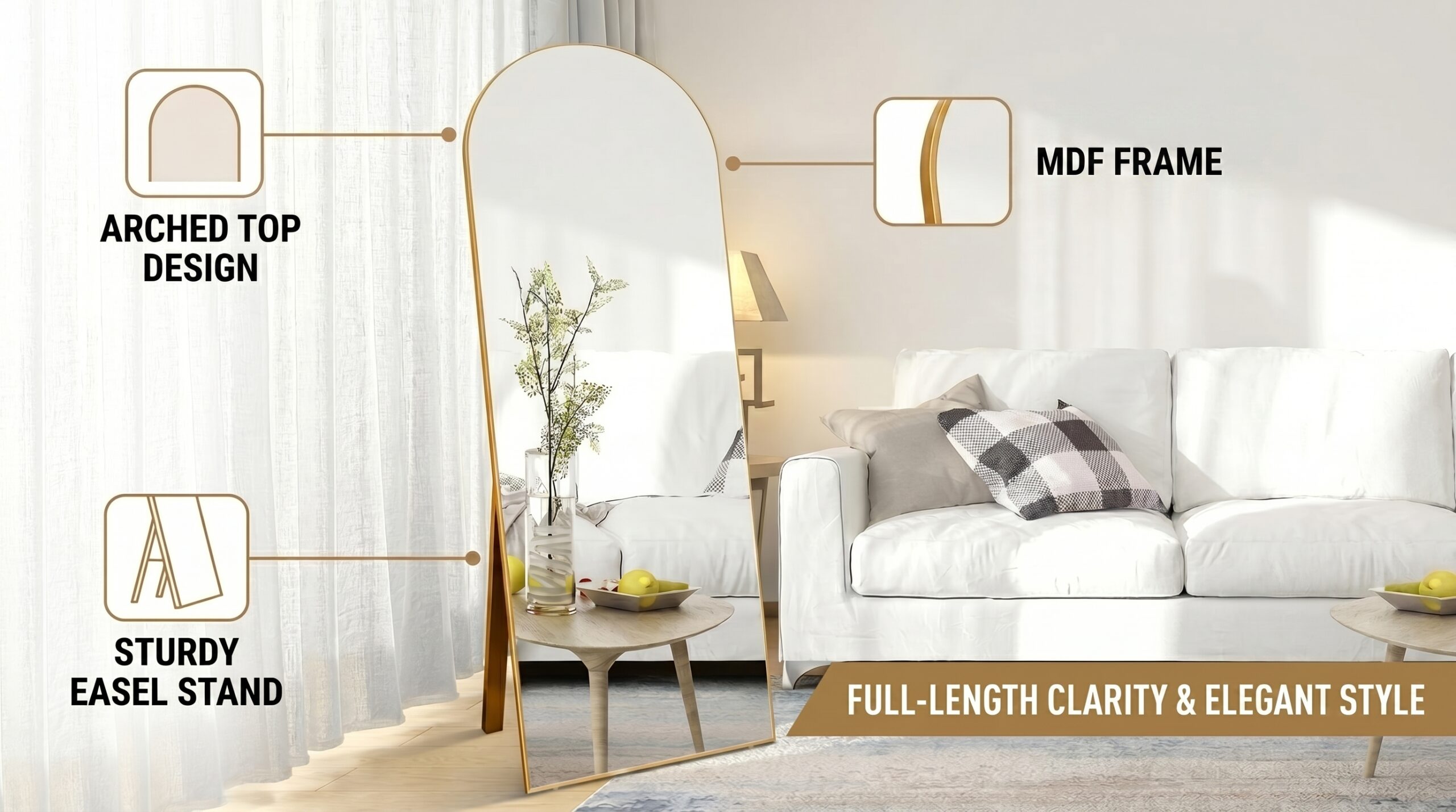 Gold Arched Full Length Mirror
